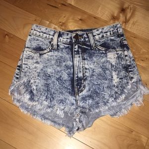 Acid wash high waisted jean shorts